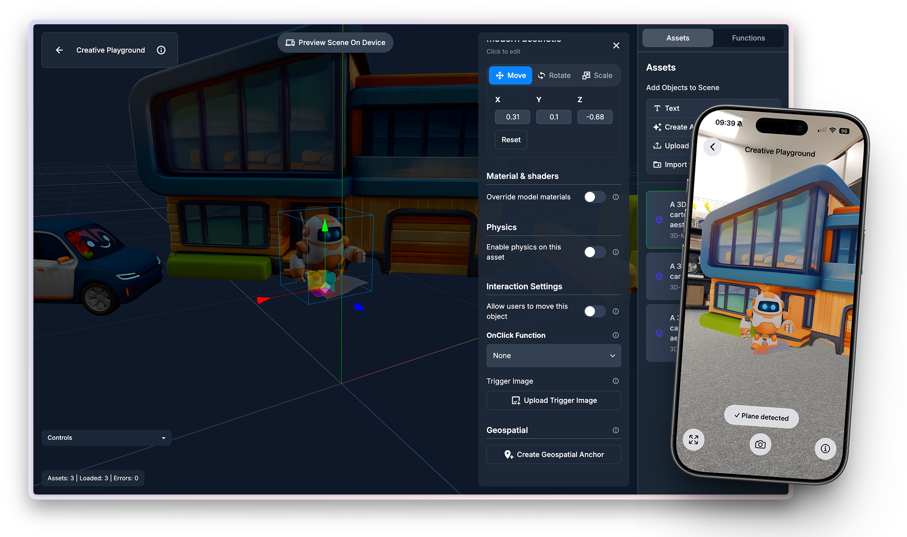 Designing an AR scene in ReactVision Studio with live StudioGo preview