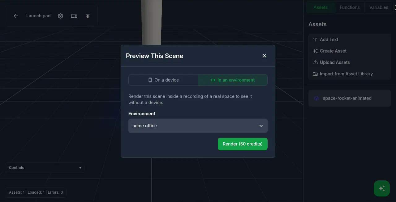 Preview This Scene modal on In an environment with Render for 50 credits