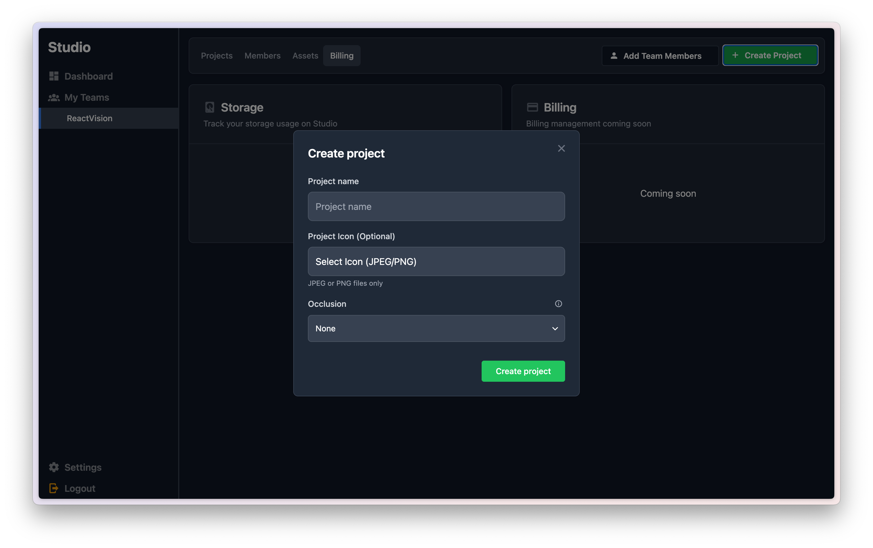When creating a new project in Studio you can set your occlusion settings