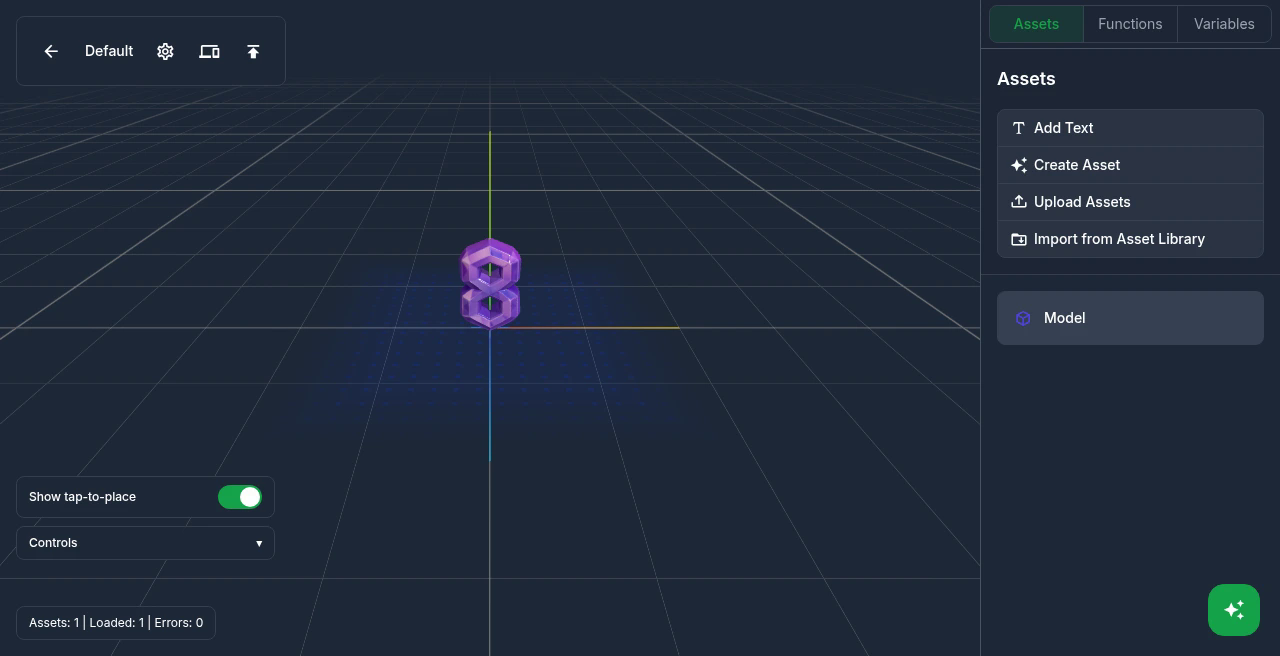 Studio scene editor after 8th Wall import with converted model loaded